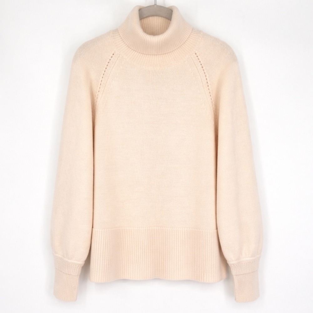 Beatrice .b Turtleneck Sweater Wool Tight Knit Ribbed Trim Long Sleeve Cream 6‎